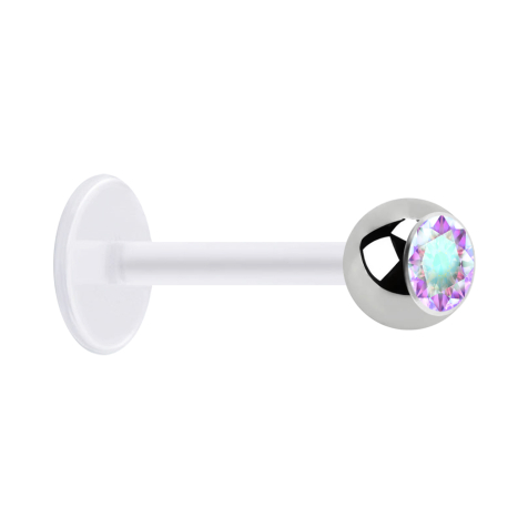 Micro Labret transparent mit Kugel silber und Kristall multicolor