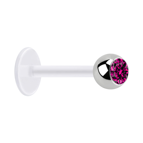 Micro Labret transparent mit Kugel silber und Kristall fuchsia