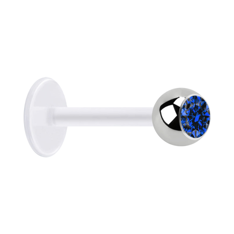 Micro labret trasparente con sfera dargento e cristallo blu scuro