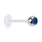 Micro labret trasparente con sfera dargento e cristallo blu scuro