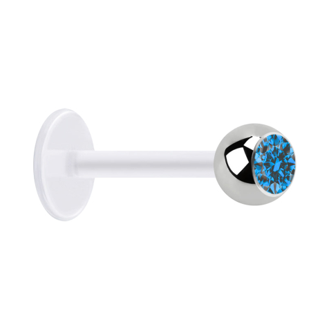 Micro Labret transparent avec boule argentée et cristal bleu clair
