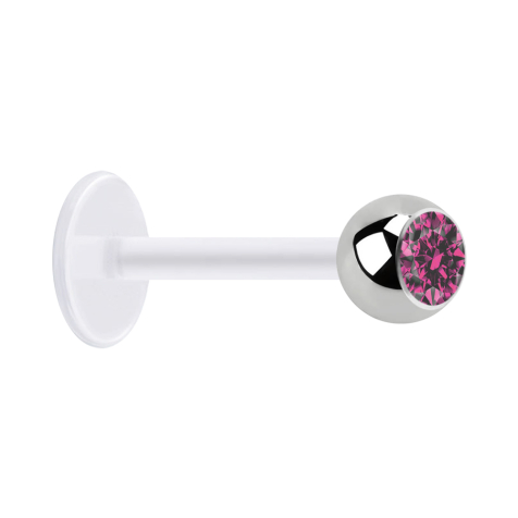 Micro labret trasparente con sfera dargento e cristallo rosa