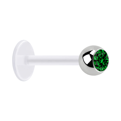 Micro Labret transparent avec boule argentée et cristal vert