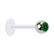 Micro Labret transparent avec boule argentée et cristal vert