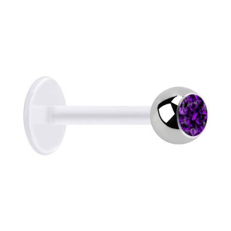 Micro labret trasparente con sfera dargento e cristallo viola