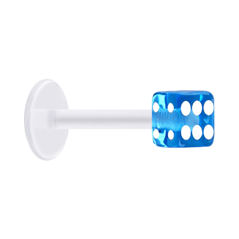 Micro Labret transparent mit Würfel hellblau transparent