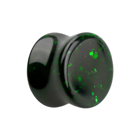 Flared plug made of green glitter sandstone
