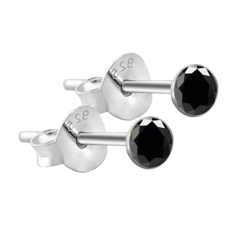 Round stud earrings in 925 sterling silver with black crystal