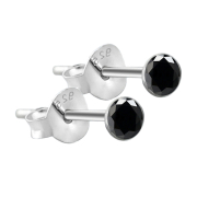 Round stud earrings in 925 sterling silver with black...