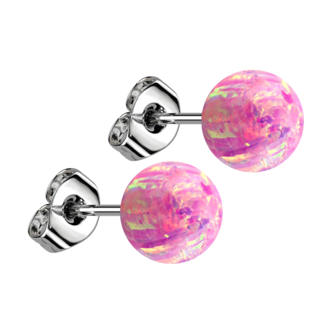 Stud earrings with ball opal pink
