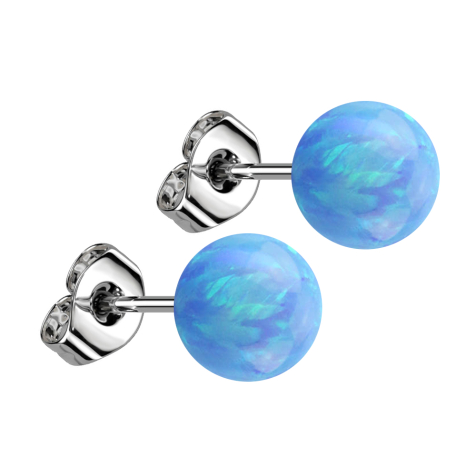 Stud earrings with light blue opal ball