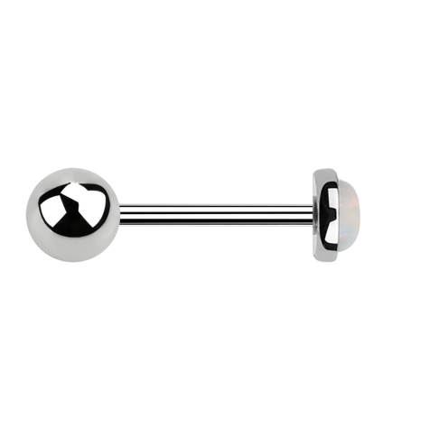 Micro Barbell argent avec boule et disque opale blanc