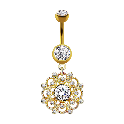 Banana gold-plated with pendant Filigree vintage flower crystal silver