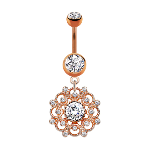 Banane rosegold mit Anhänger Filigrane Vintage Blume Kristall silber