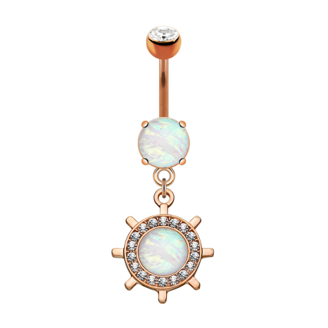 Banana in oro rosa con ruota di yacht e pendente in opale