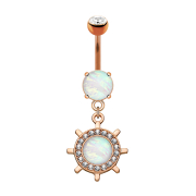 Banana in oro rosa con ruota di yacht e pendente in opale