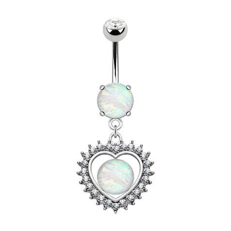 Banana in argento con ciondolo a cuore con cristalli e opale