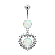 Banana silver with heart pendant with crystals and opal