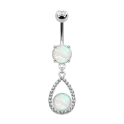 Banane argent avec pendentif goutte avec cristaux et opale