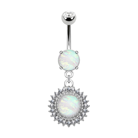 Banane argentée avec pendentif bouclier avec cristaux et opale