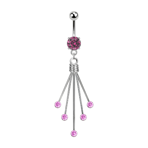 Banane argentée avec pendentif cinq aiguilles de cristal rose