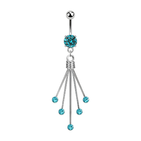 Banana silver with pendant five crystal needles aqua