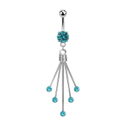 Banana silver with pendant five crystal needles aqua