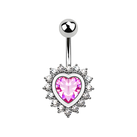 Cuore dargento a banana con cuore di cristallo rosa