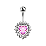 Cuore dargento a banana con cuore di cristallo rosa