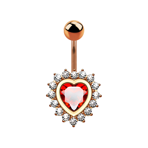 Cuore di banana in oro rosa con cuore di cristallo rosso