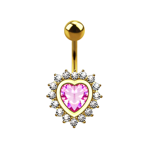 Banane plaquée or 14k cœur avec cristal rose
