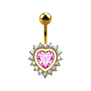 Banane plaquée or 14k cœur avec cristal rose