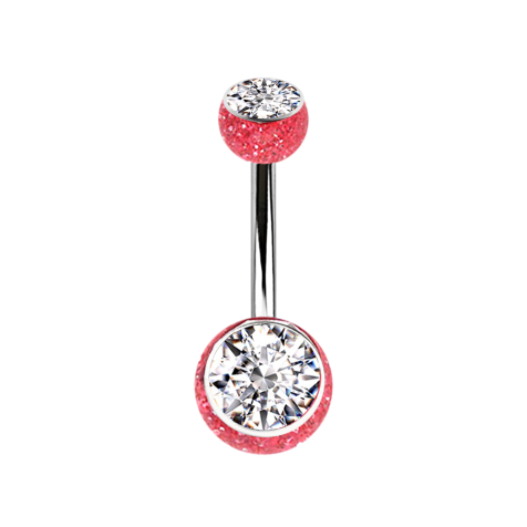 Banane argentée avec deux boules pailletées rouge cristal argenté