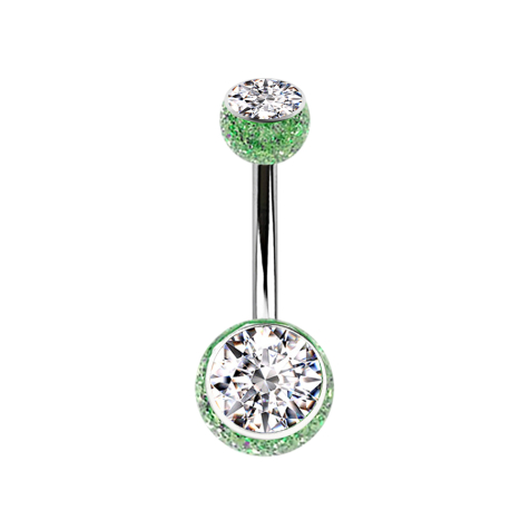 Banane argentée avec deux boules pailletées vert cristal argenté