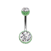 Banana silver with two glitter balls green crystal silver