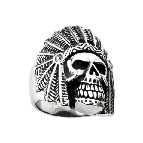 Ring silver Apache skull with crystal silver