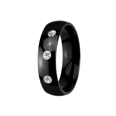 Bague noire avec trois cristaux