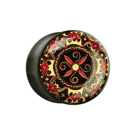 Flared Plug aus Ebenholz mit Keltischem Symbol Epoxy Schutzschicht