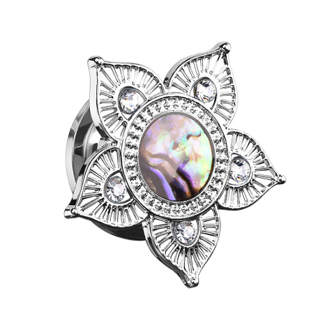 Flesh Plug Triabl Blume mit Abalone und Kristall