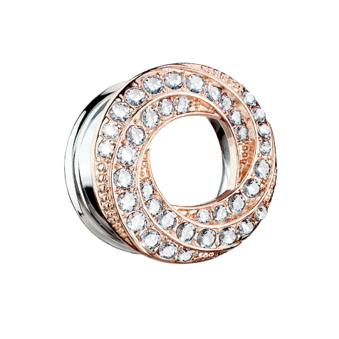 Flared tunnel crystal swirl rose gold