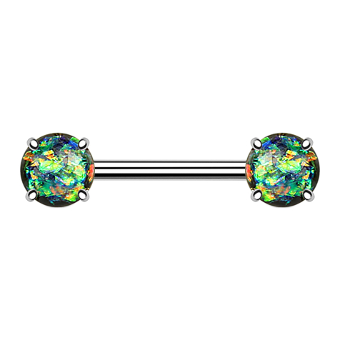 Barbell with two dark green opal spheres