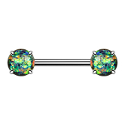 Barbell mit zwei Opal Kugeln dunkelgrün