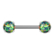 Barbell with two dark green opal spheres