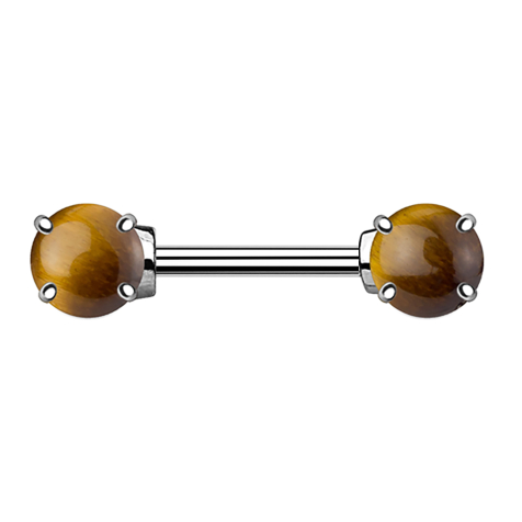 Barbell with two tigers eye stone spheres