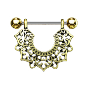 Barbell silver with two balls 14k gold-plated filigree...