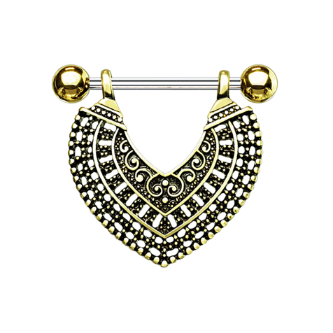Barbell silber mit zwei Kugeln 14k vergoldet Vintage Herz