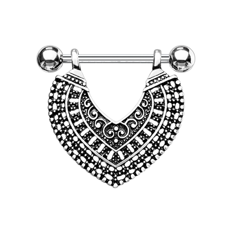 Barbell argent avec deux boules cœur vintage