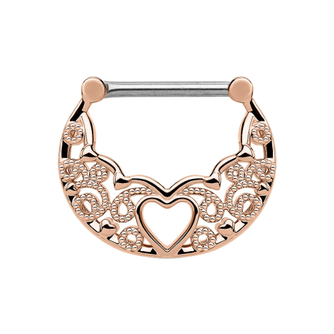 Anneau septum filigrane avec cœur or rose