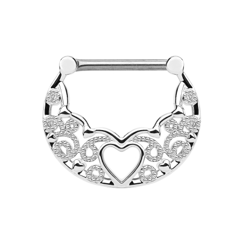 Anneau septum filigrane avec cœur argenté