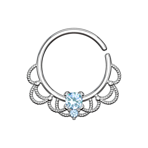 Anneau septum argent filigrane avec cristal aqua